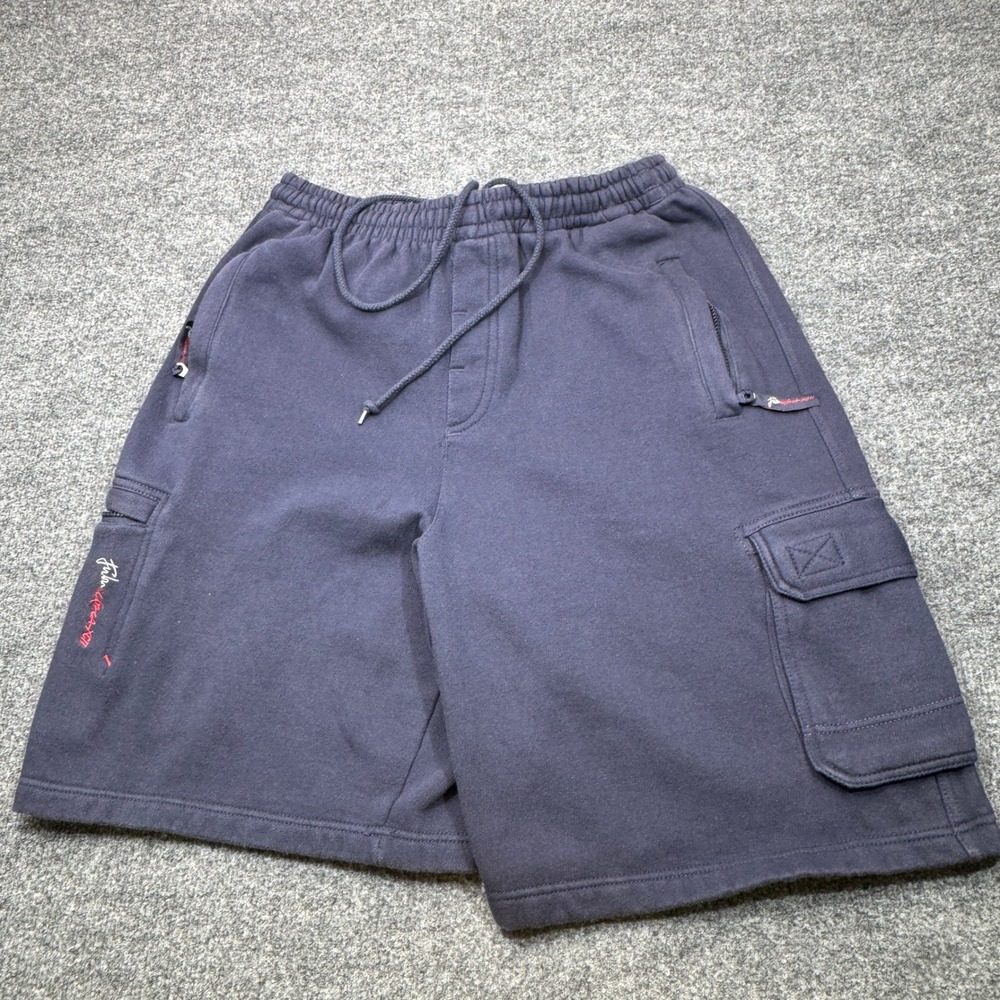 FUBU Cargo Shorts Mens Large Navy Blue Fleece Sweatshorts Y2K Hip Hop Streetwear